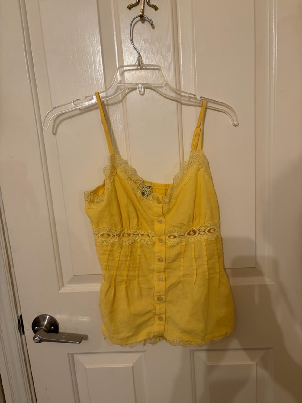 Yellow Lace-Trim Button-Front Cami Top